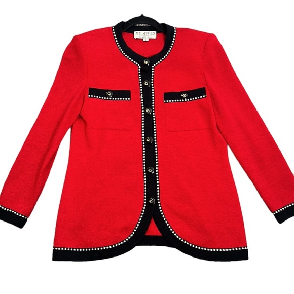 ST . John collection by Marie gray red black Santana knit cardigan size 2 - Picture 1 of 11